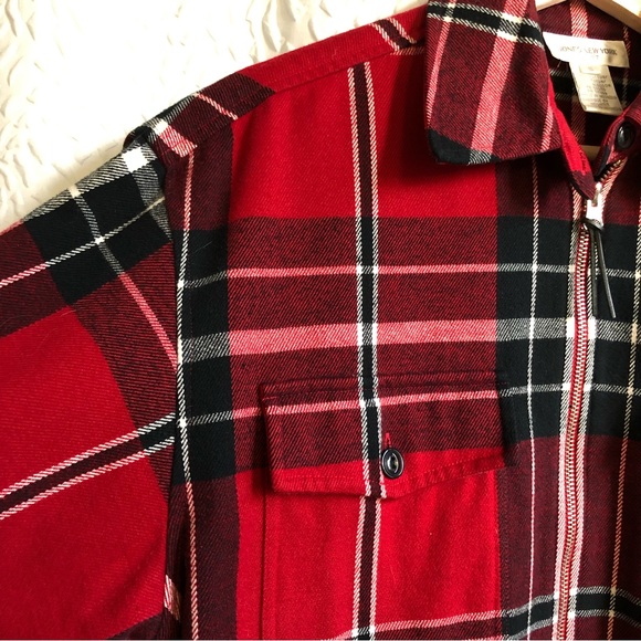 Jones New York Red, Black & White Plaid Zip-Up Long-sleeve Shirt Jacket Shacket - Picture 6 of 13